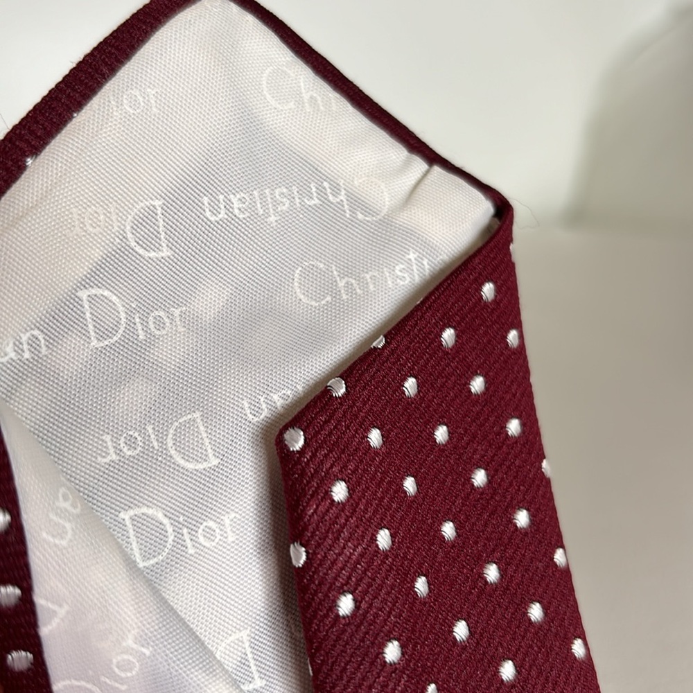 Vintage Christian Dior Men’s Neck Tie Maroon Burgundy White Dots Silk Blend - Picture 13 of 13